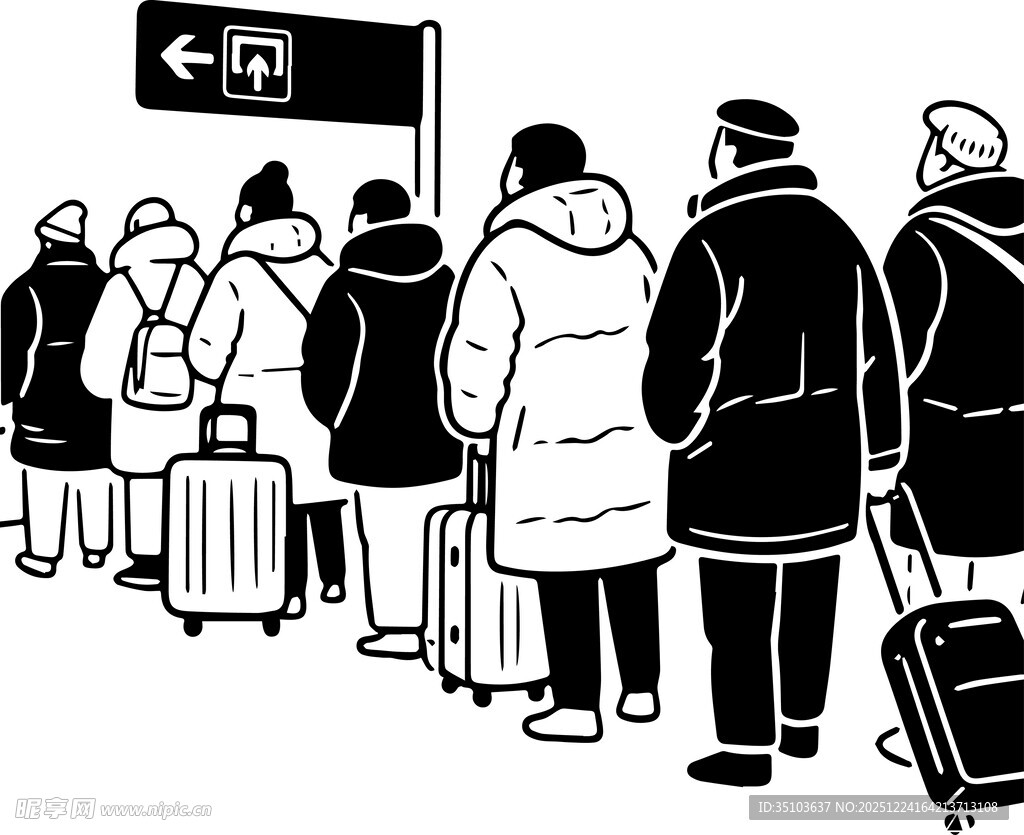 机场旅客排队等候登机