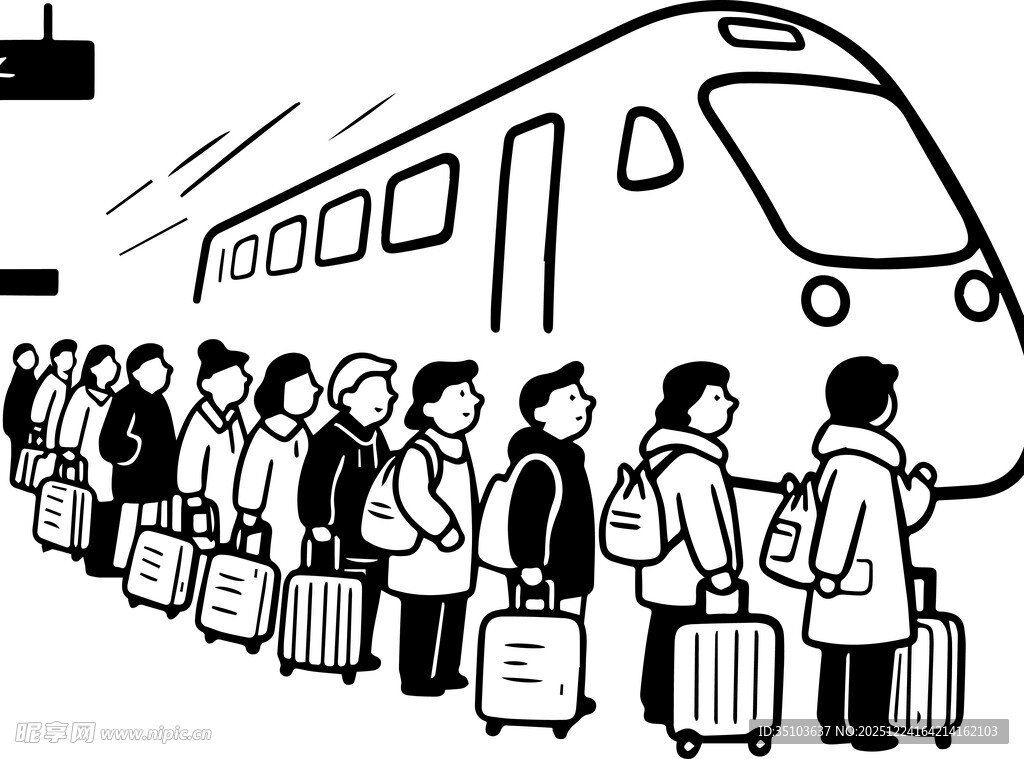 火车站台旅客排队候车场景