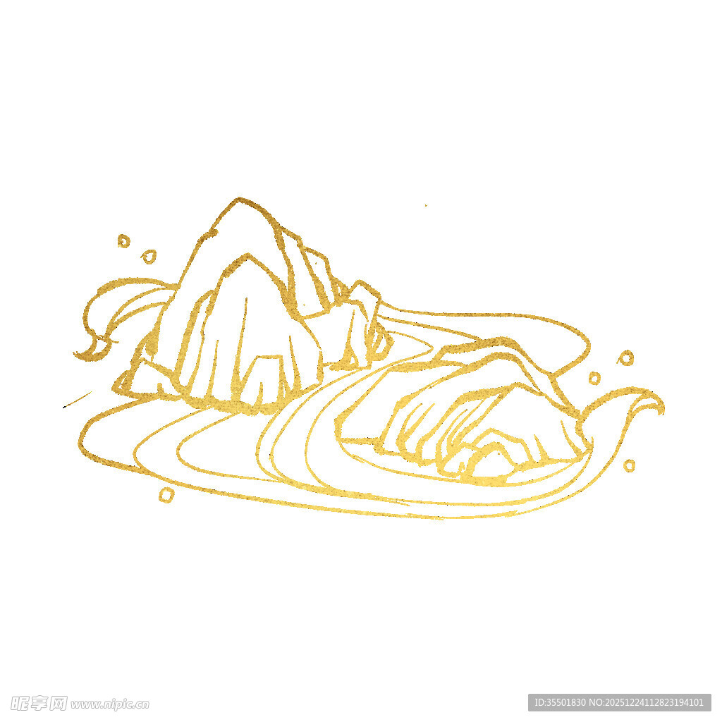 山泉线描水墨山水