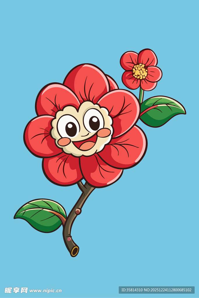 可爱笑脸红花插画