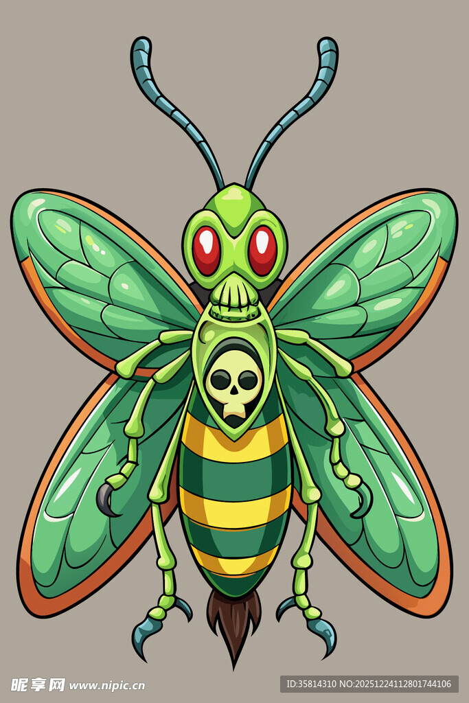 绿色骷髅昆虫插画