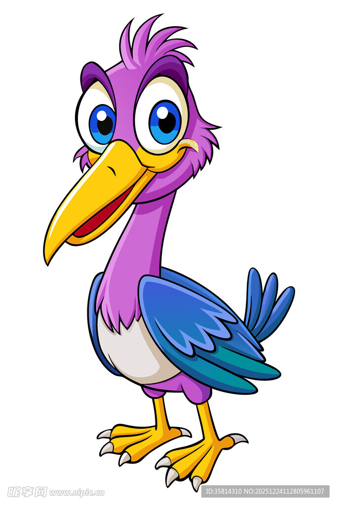 可爱卡通彩色长喙小鸟