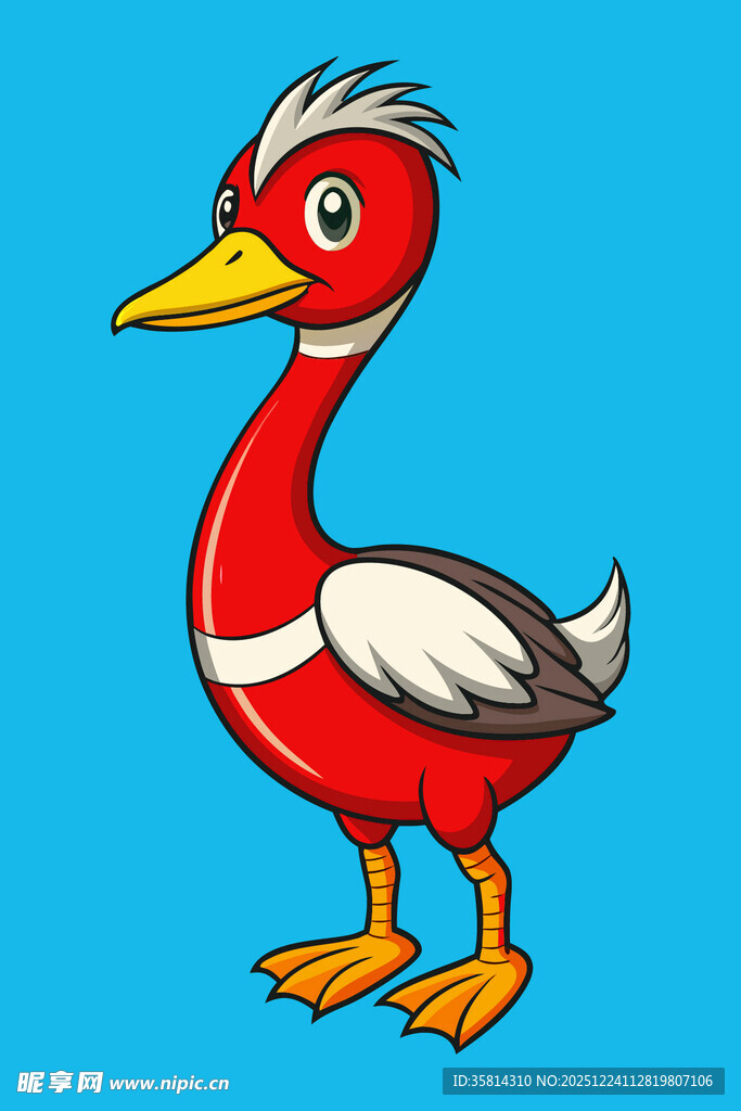 卡通红白相间水鸟形象