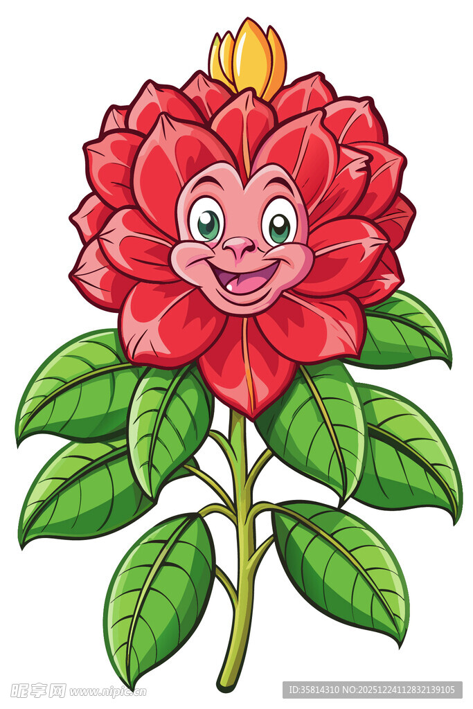 微笑的红色花朵插画