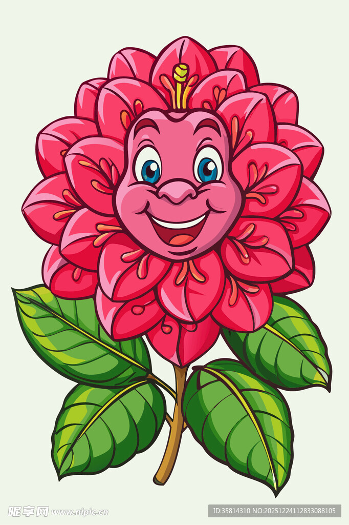 可爱笑脸山茶花插画