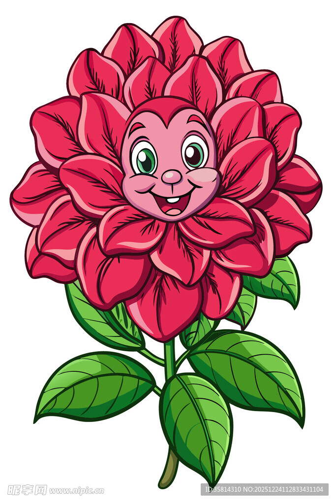 可爱笑脸大丽花插画