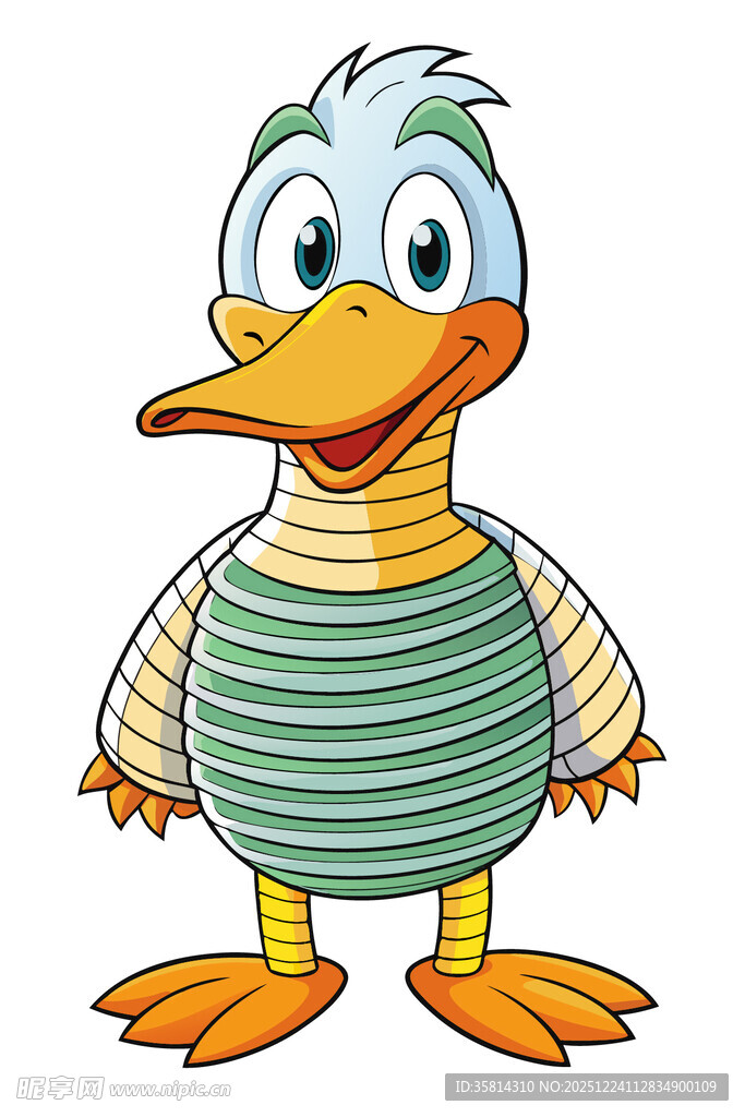穿条纹衣的可爱卡通鸭子