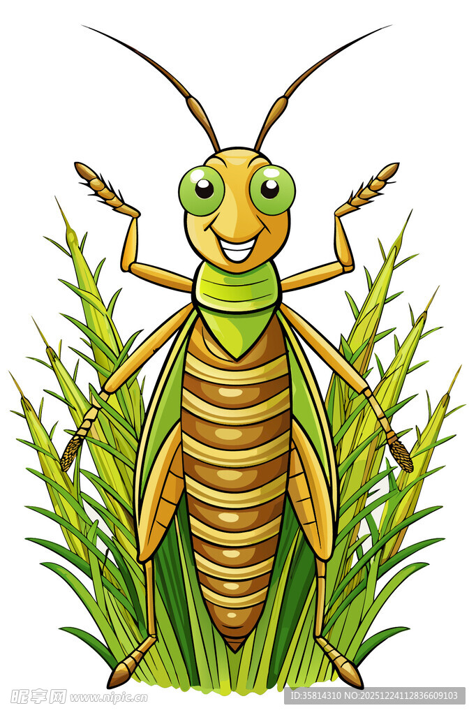 草丛中的可爱卡通蚂蚱