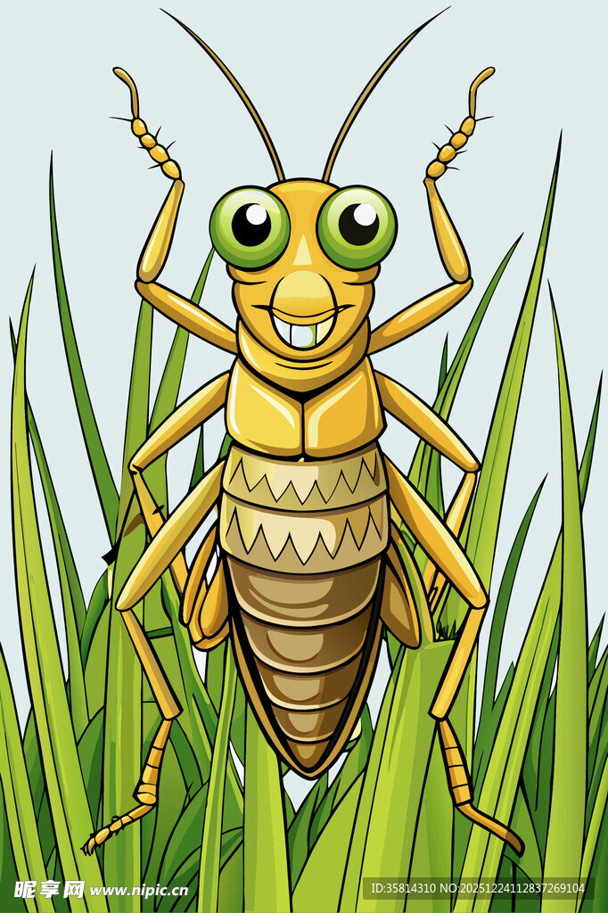 草丛中的可爱卡通蟋蟀