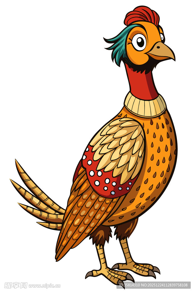 彩色插画风格的美丽雉鸡