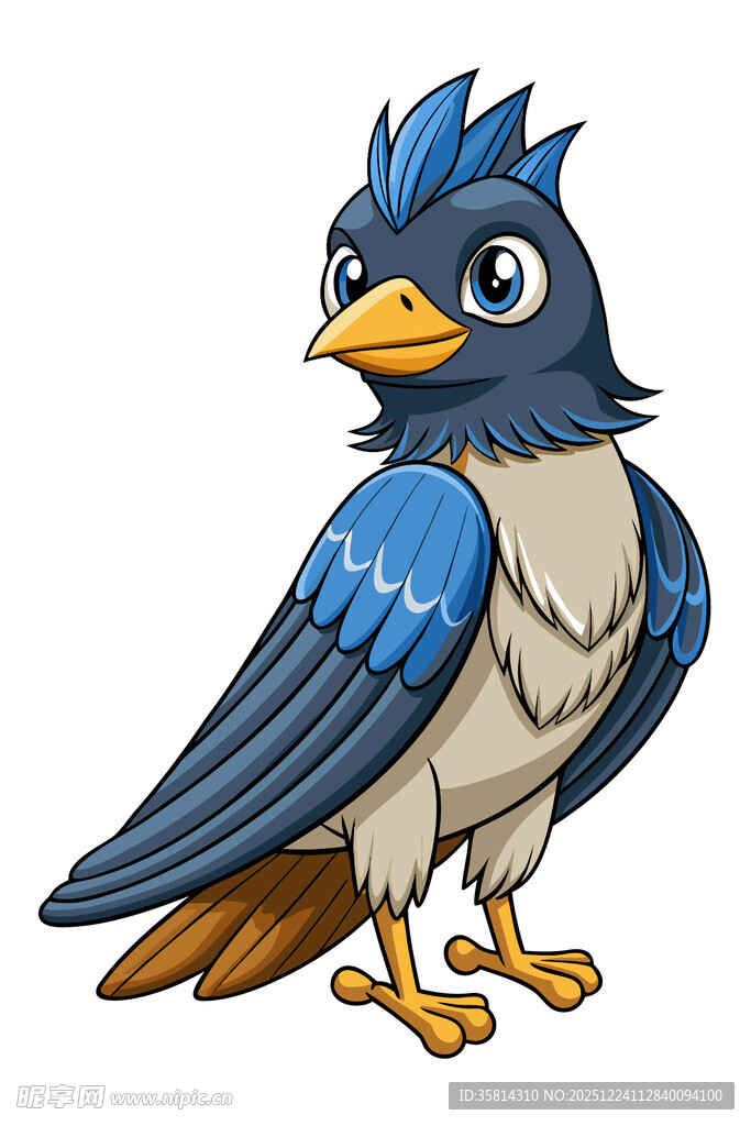 可爱蓝羽小鸟插画
