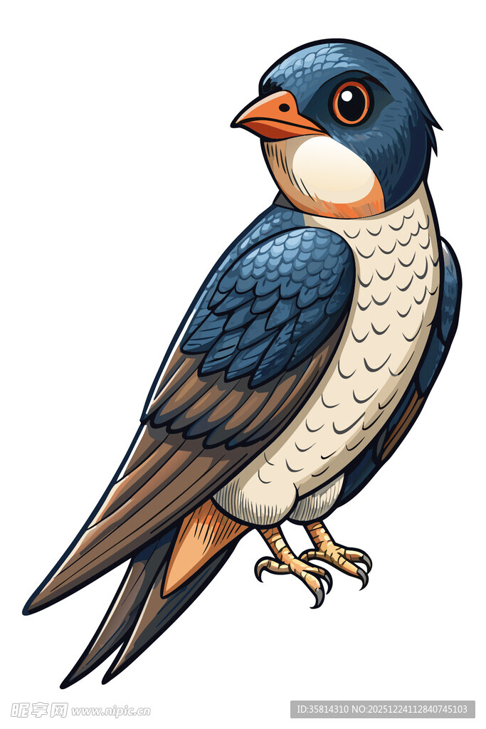 可爱蓝白相间燕子插画