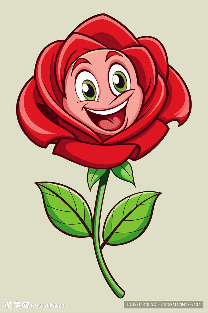 微笑的卡通红玫瑰