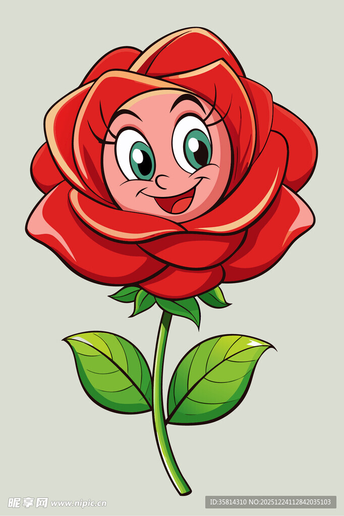 可爱笑脸红玫瑰插画