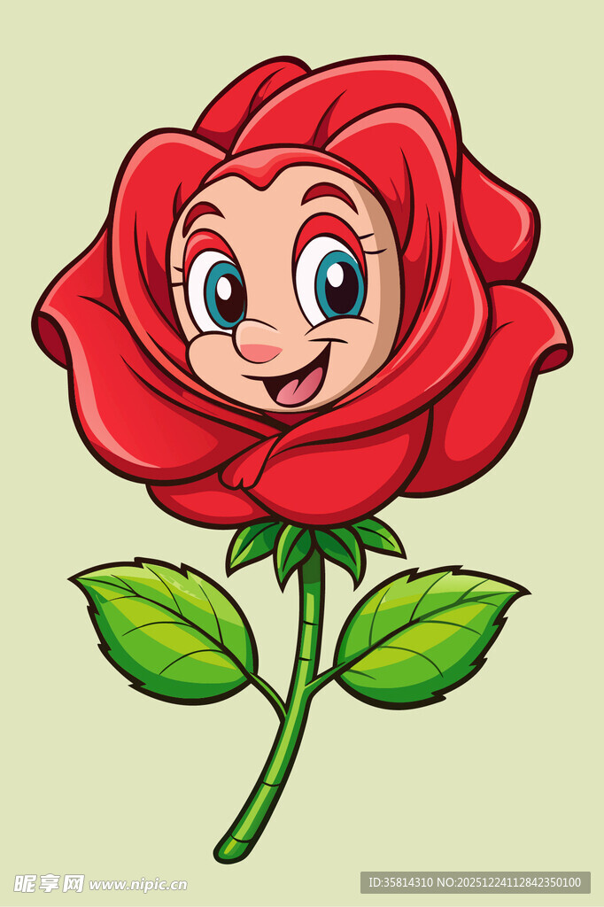 可爱笑脸红玫瑰插画