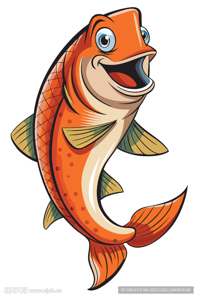 欢快跳跃的橙色卡通鱼
