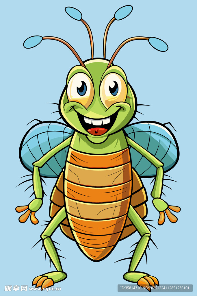 可爱卡通形象的绿色小昆虫