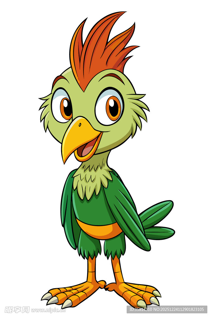 可爱绿身红冠卡通小鸟