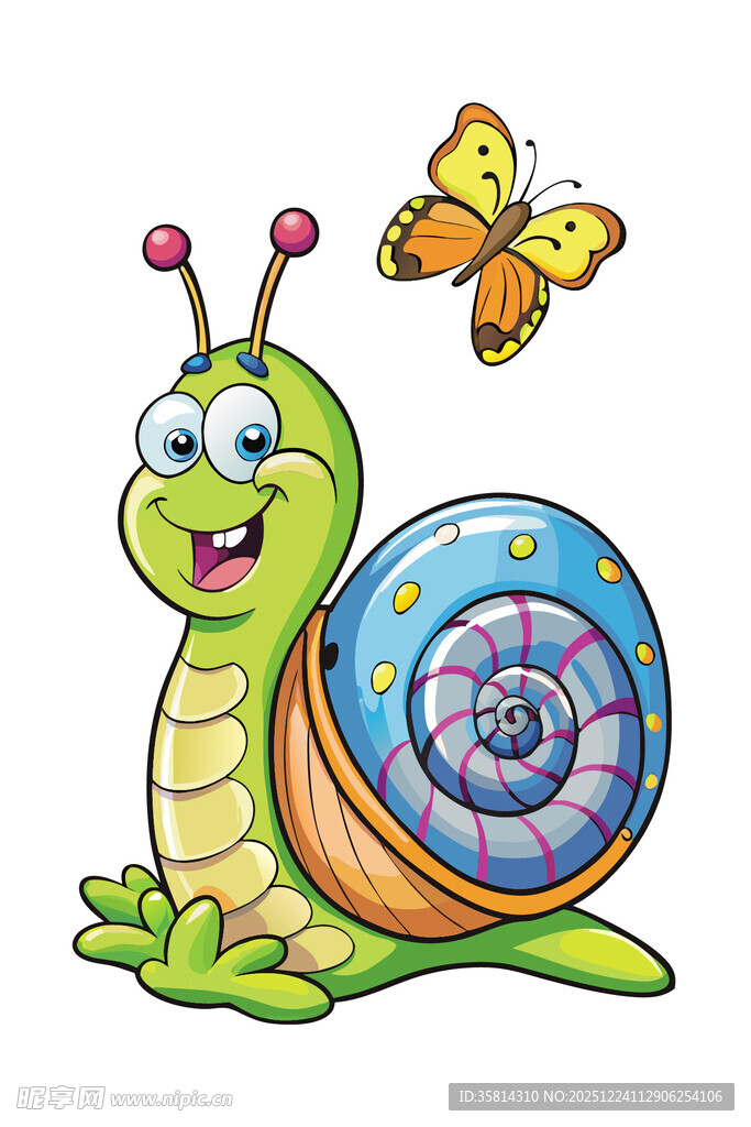 可爱蜗牛与蝴蝶卡通形象