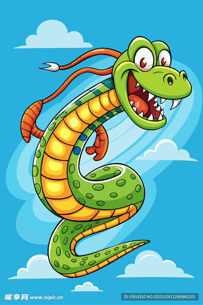 飞翔的卡通绿蛇