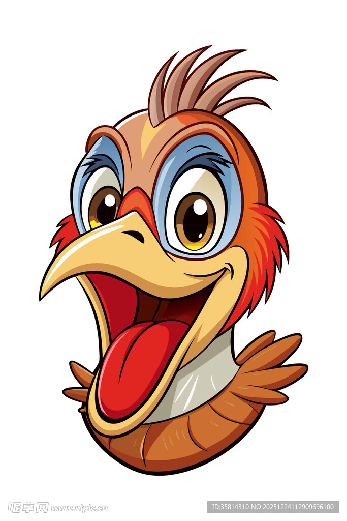 卡通红毛鸟张嘴大笑