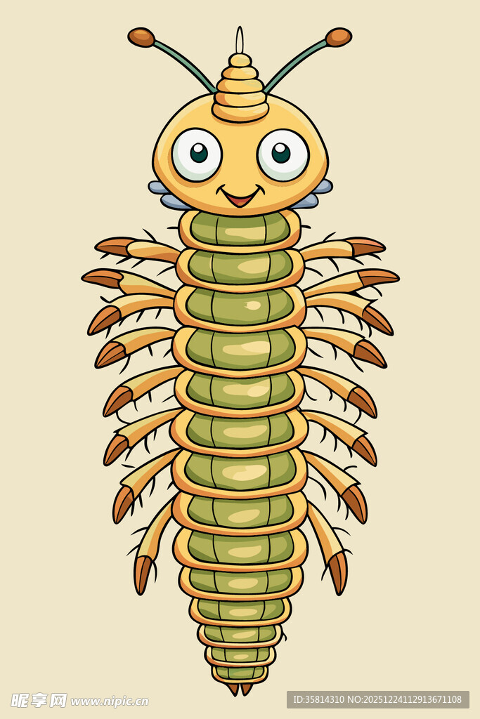 卡通形象的多足昆虫