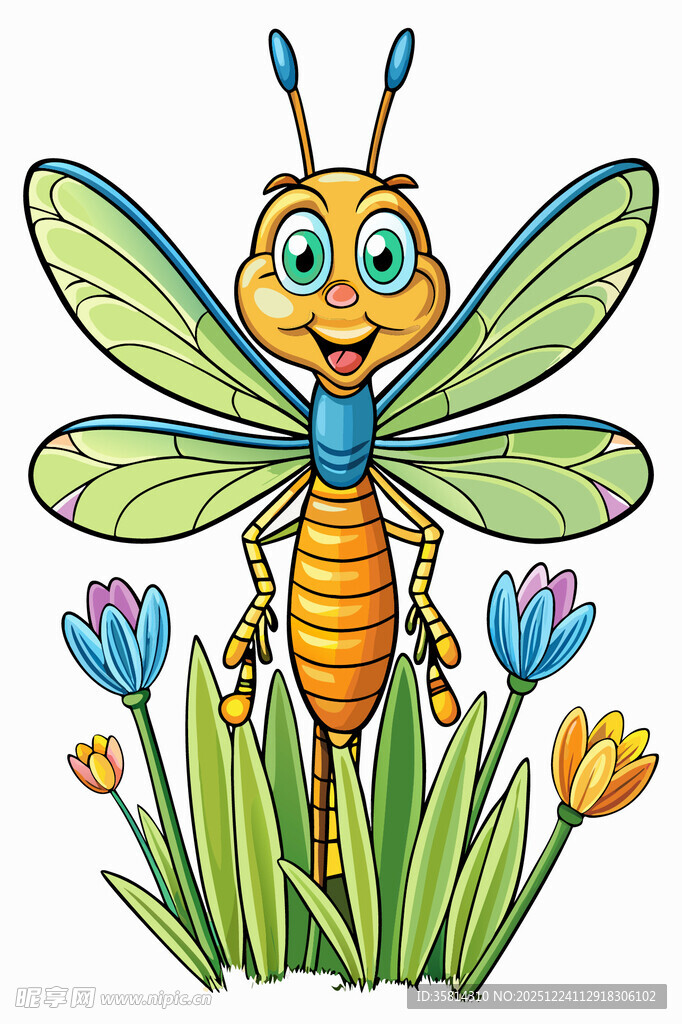 可爱蜻蜓立于花草间