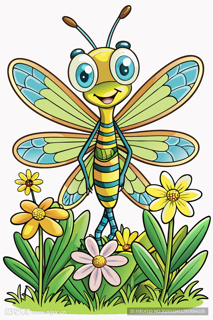 花丛中的彩色蜻蜓