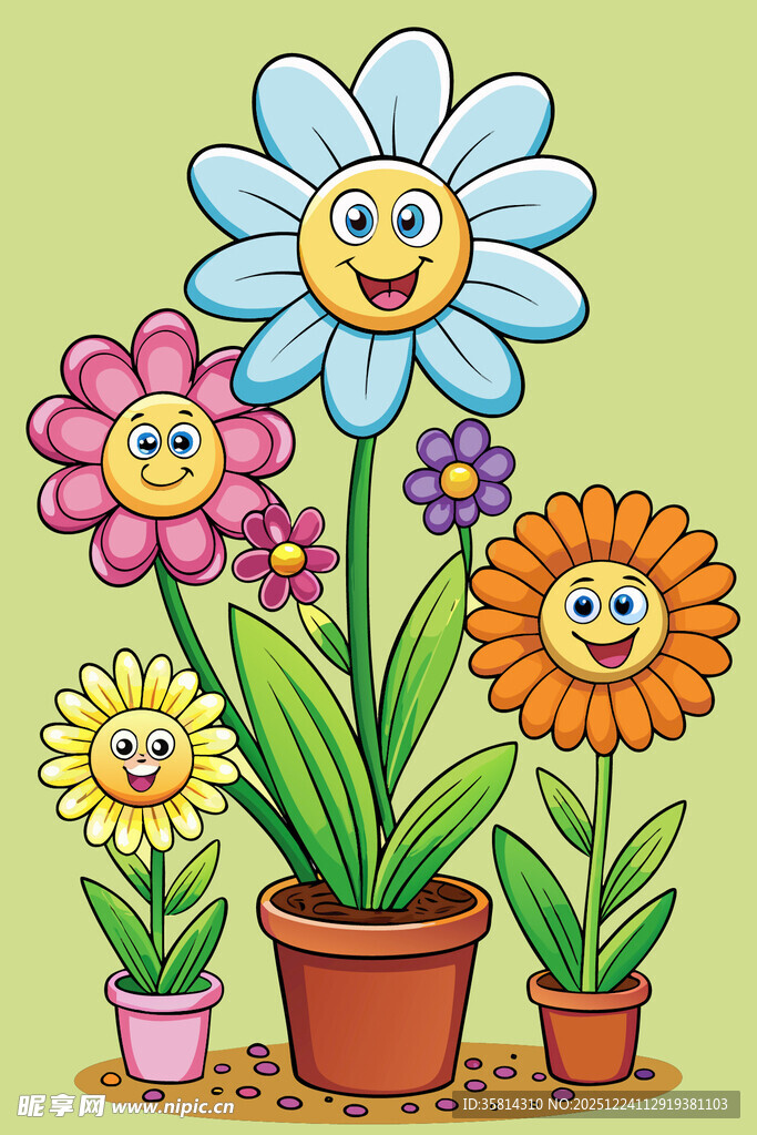 可爱笑脸花朵盆栽组合
