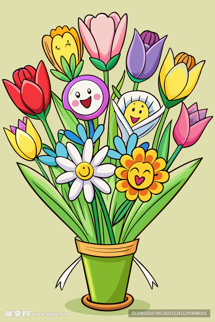 可爱笑脸花束插画