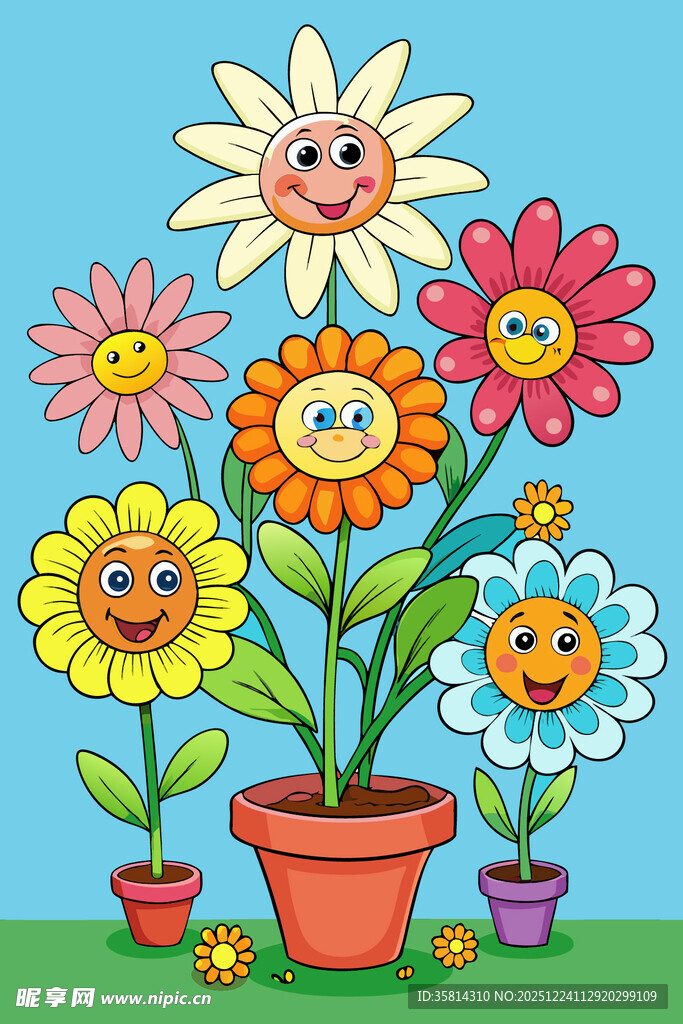 可爱笑脸花朵盆栽组合