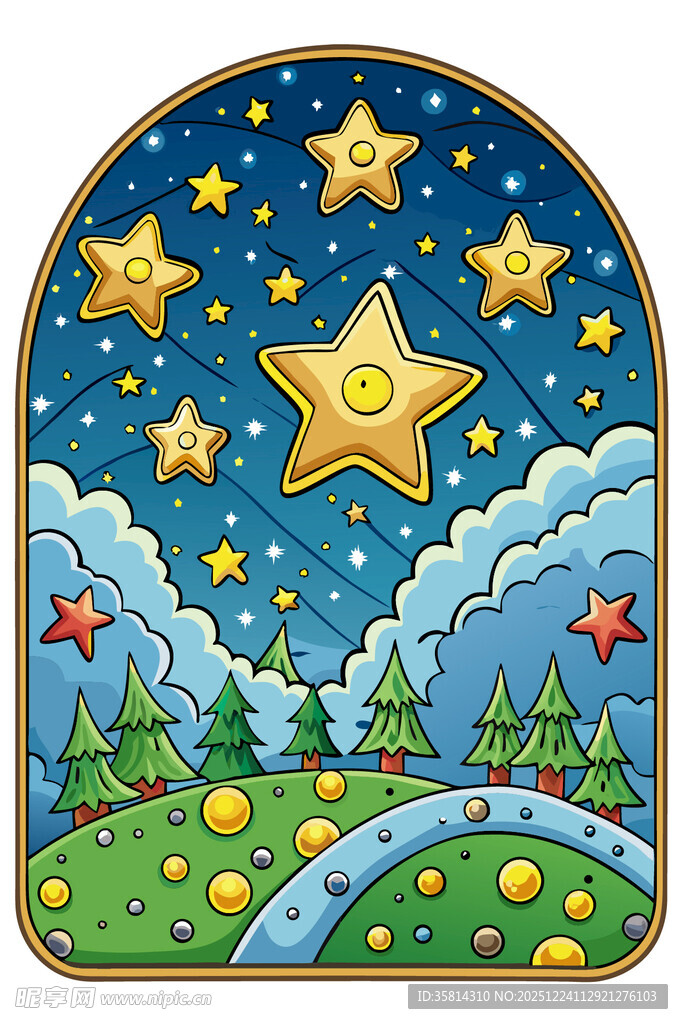 梦幻星空下的童话森林