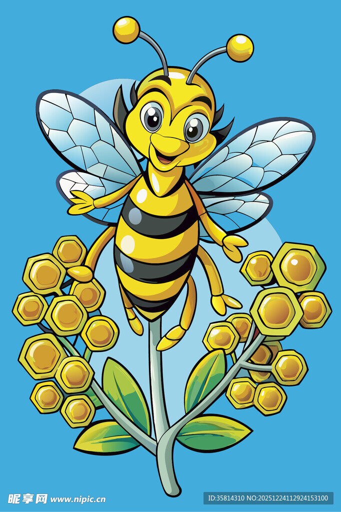 可爱蜜蜂与黄色花朵