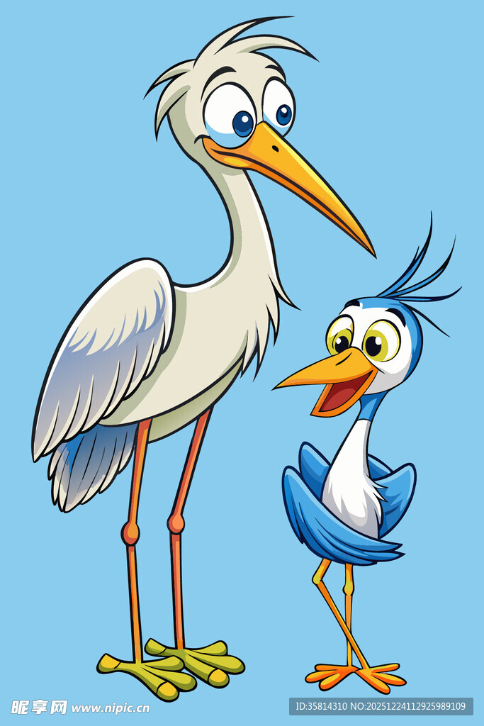 两只可爱的卡通鸟儿