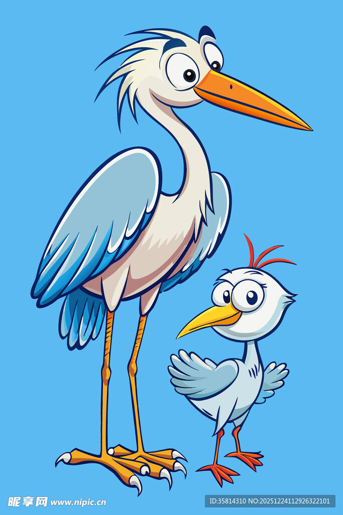 大鹭与小鸟的温馨画面