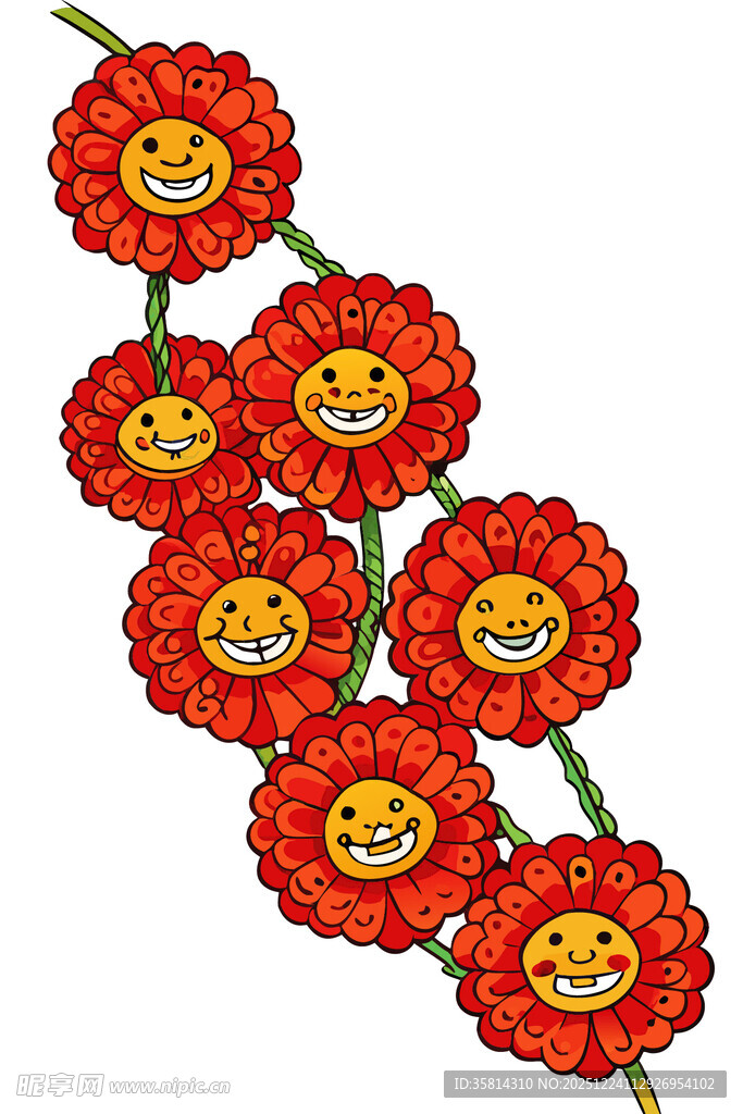 笑脸红花串装饰图案