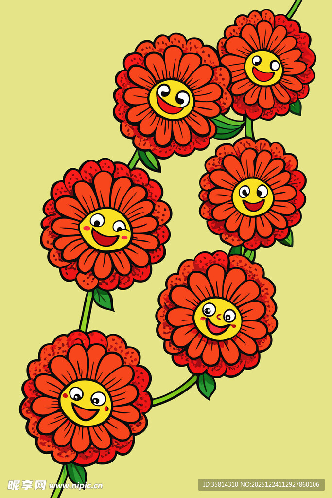 手绘红色花朵图案