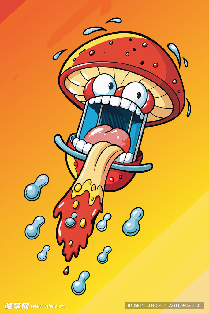 卡通蘑菇怪物吐舌头攻击