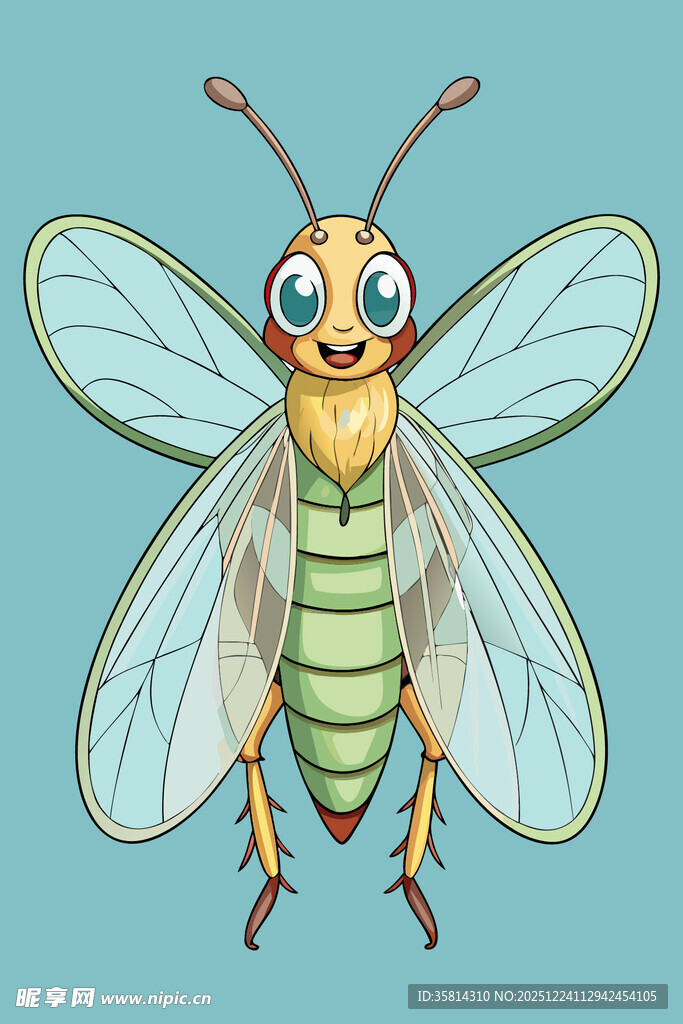 可爱卡通形象的绿色昆虫