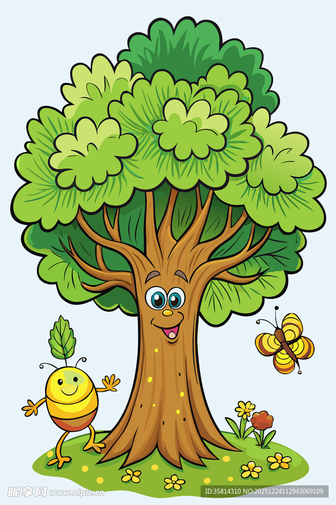 可爱大树与小精灵和蝴蝶