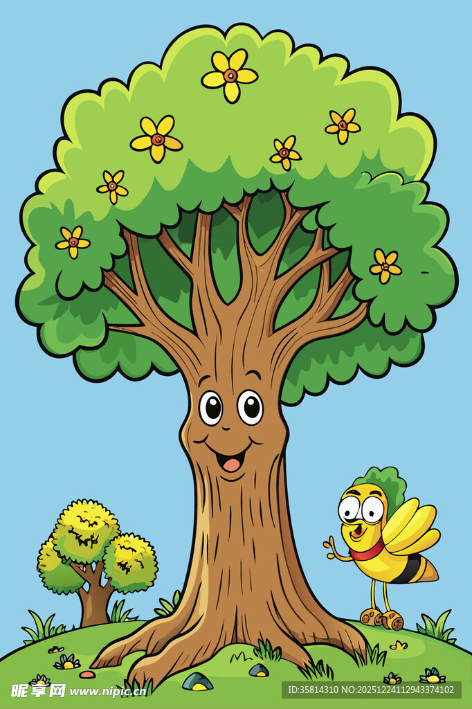 快乐大树与小鸟的温馨画面