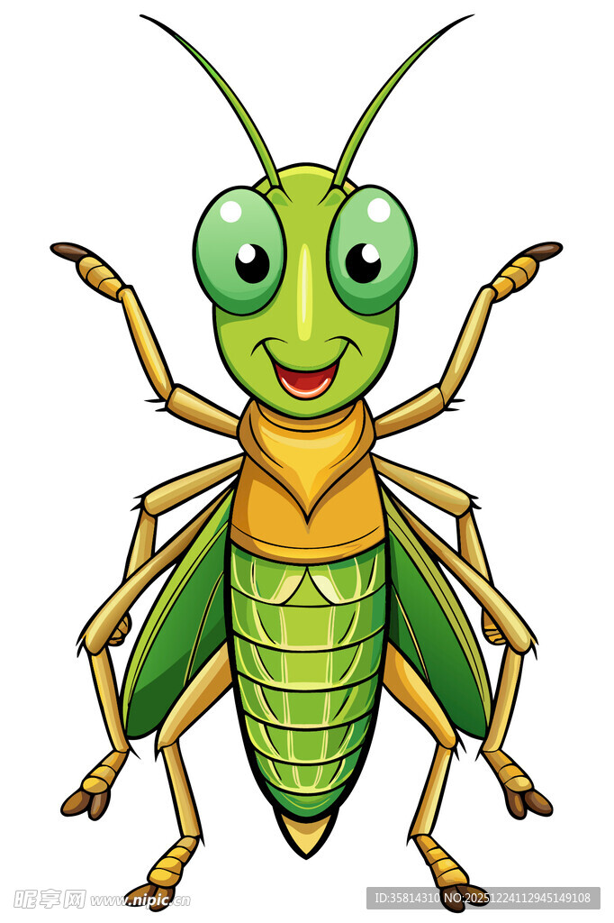 可爱的卡通绿色蚂蚱形象