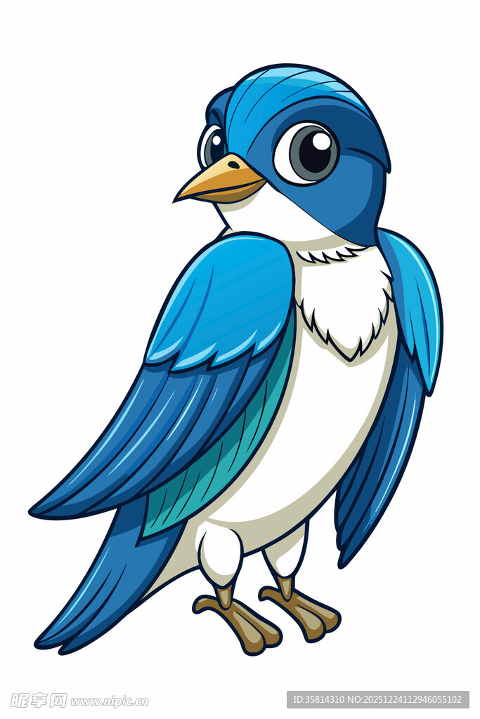 可爱蓝白小鸟插画
