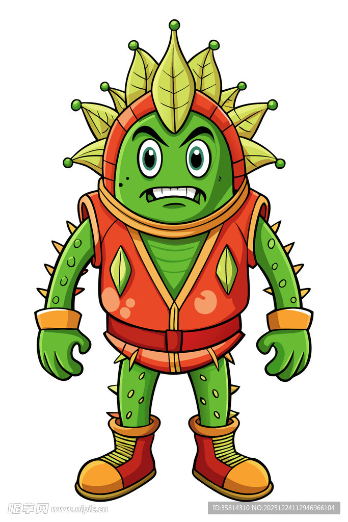 绿色尖刺卡通怪物形象