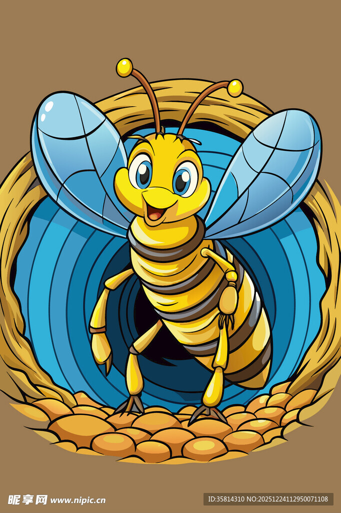 可爱蜜蜂在蜂巢中