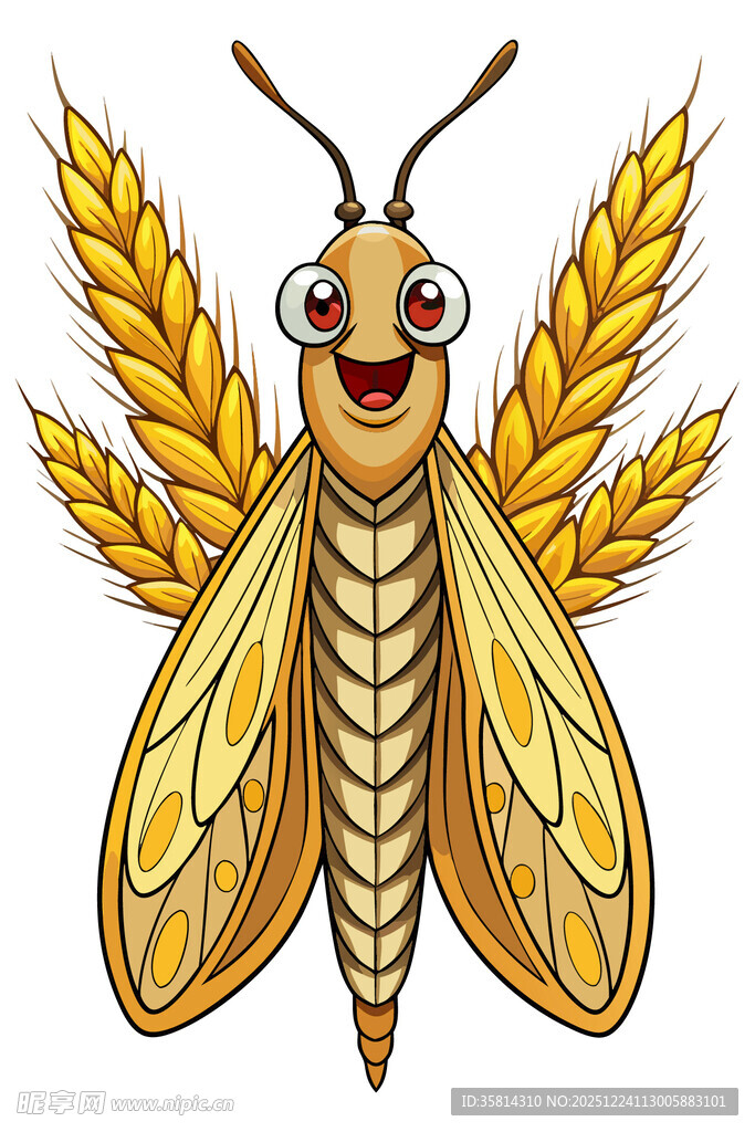 麦穗旁的可爱昆虫形象