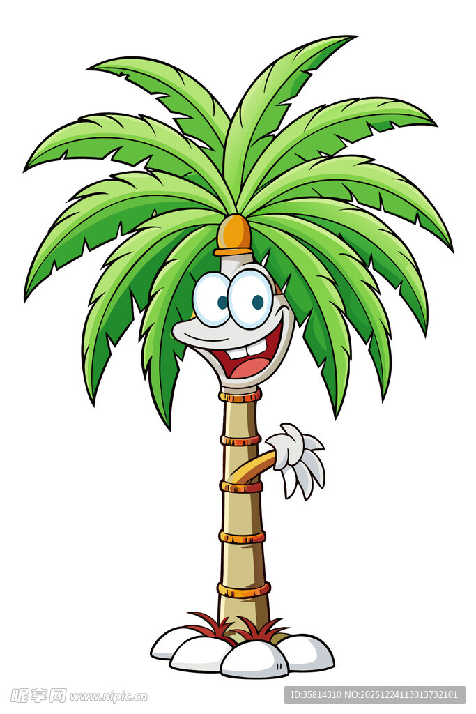 卡通棕榈树形象面带笑容