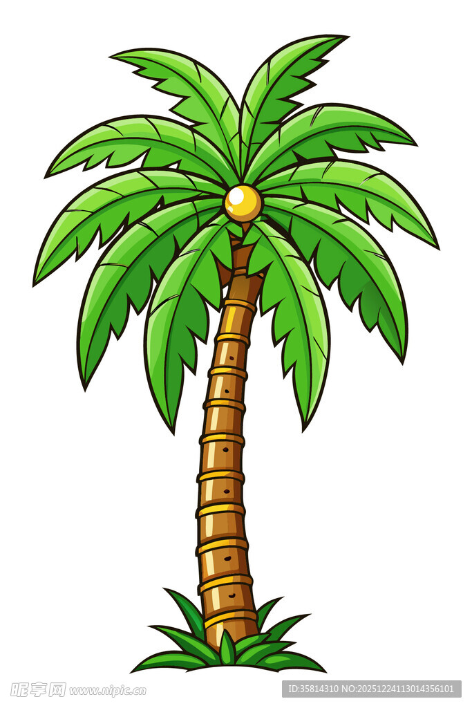卡通风格的绿色椰子树