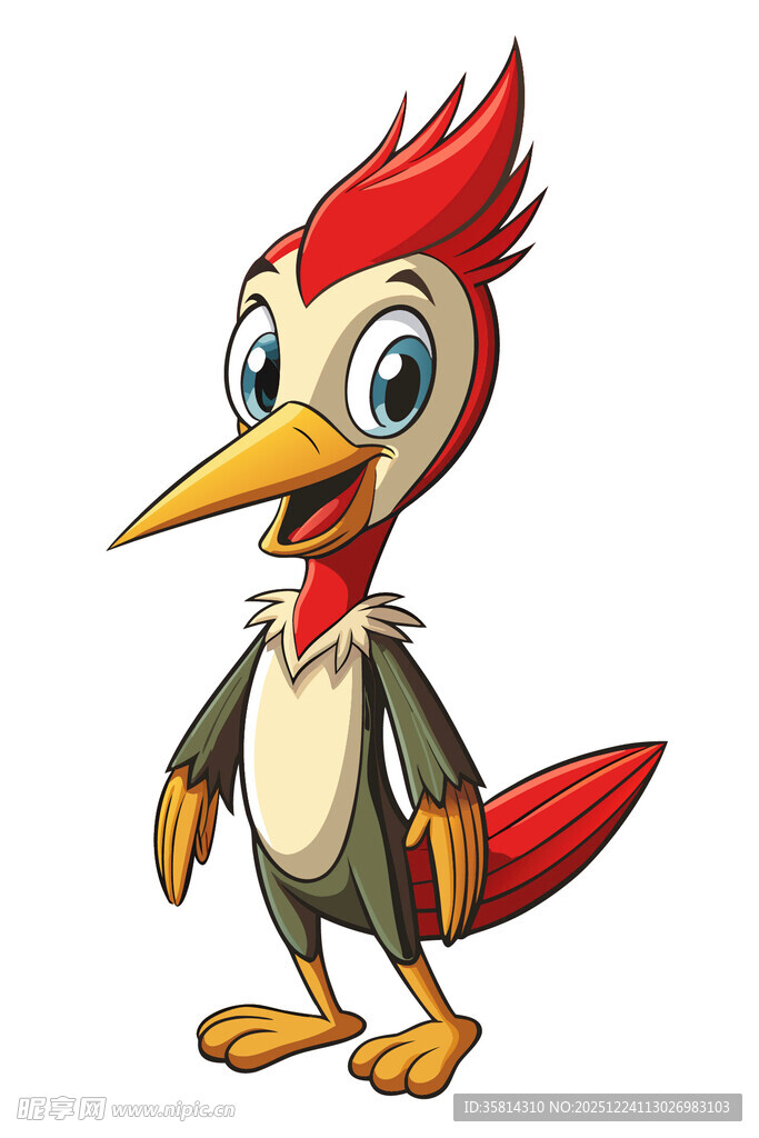卡通红冠小鸟形象