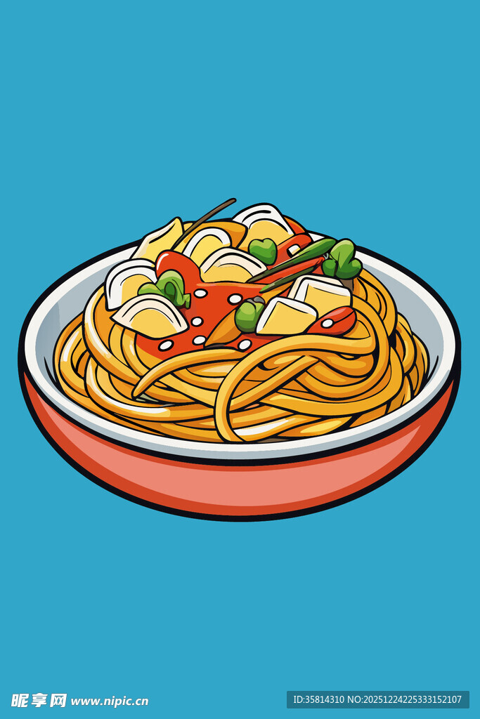 美味海鲜意面插画